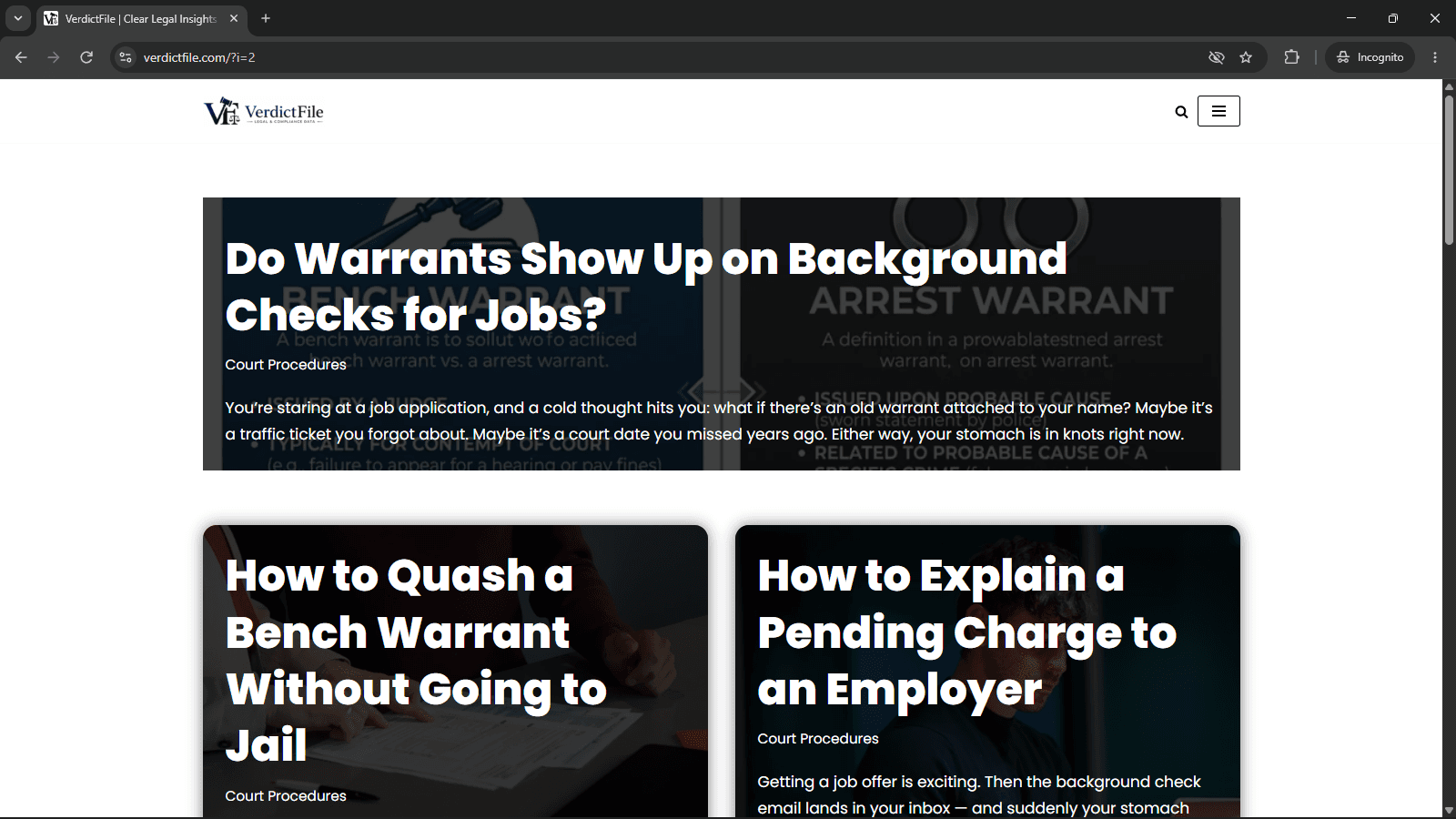 VerdictFile.com – WordPress Legal Content Site With Google & Bing Rankings screenshot 1
