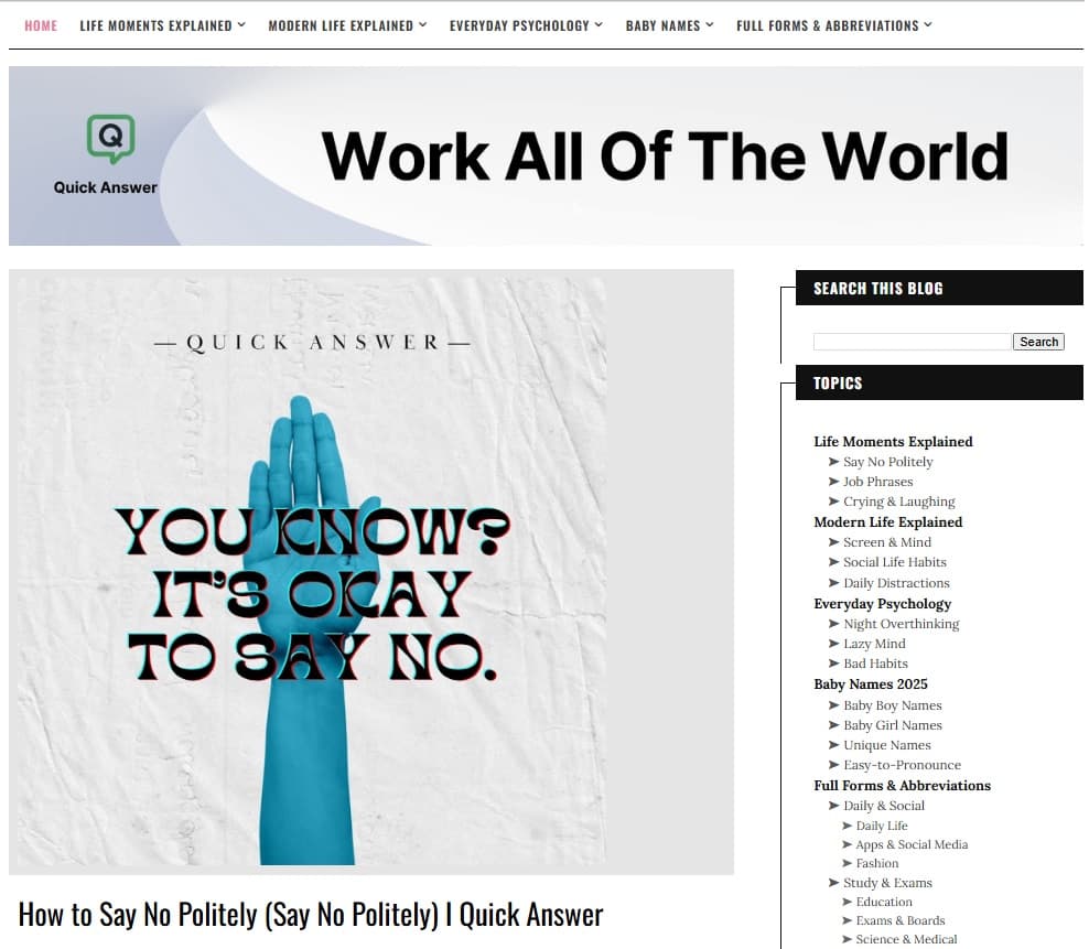 QuickAnswerDaily –16-Month Old Content Website with 25 Posts & 11 Pages screenshot 1