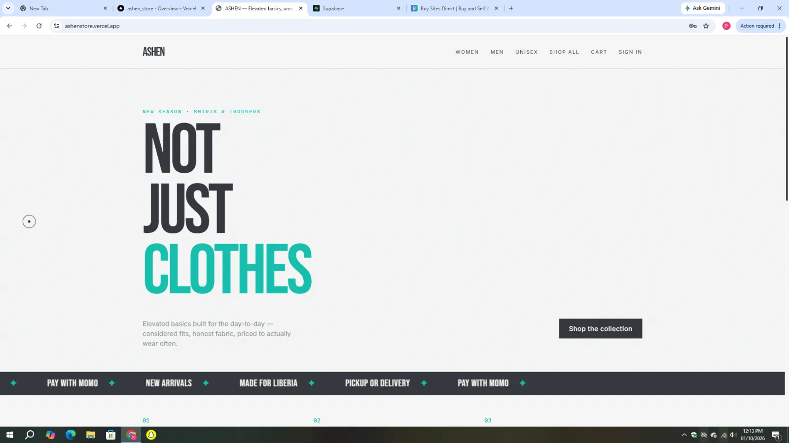 ASHEN clothes and e-commerce site screenshot 1