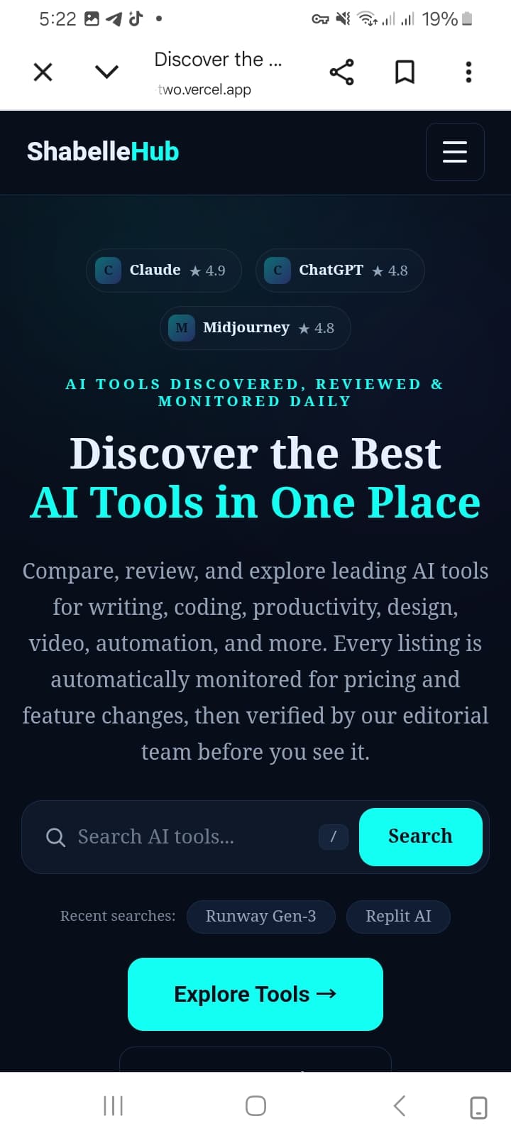 ShabelleHub — AI Tools Intelligence & Discovery Platform screenshot 1