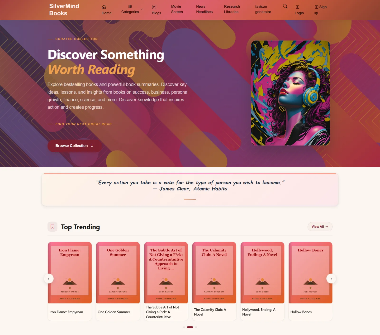 Books Summaries, Blogging, Movie Listing, News Headlines Site for Sale