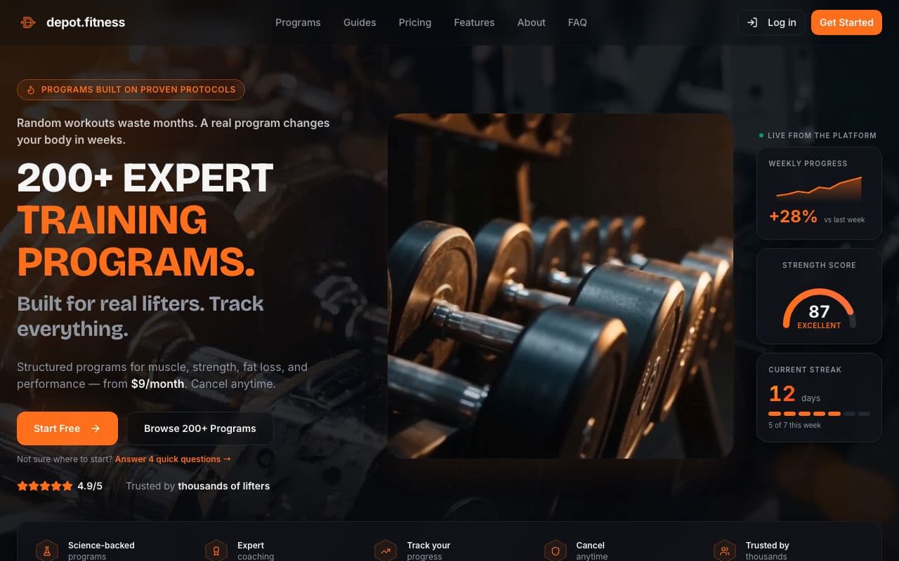 depot.fitness — Fitness Training Platform with 200+ Programs