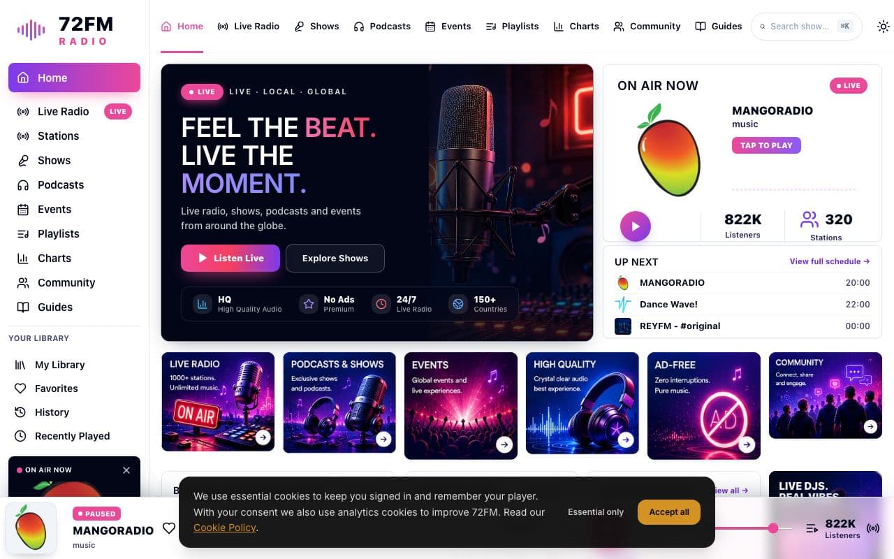 72FM — Global Radio Discovery and Streaming Platform screenshot 1