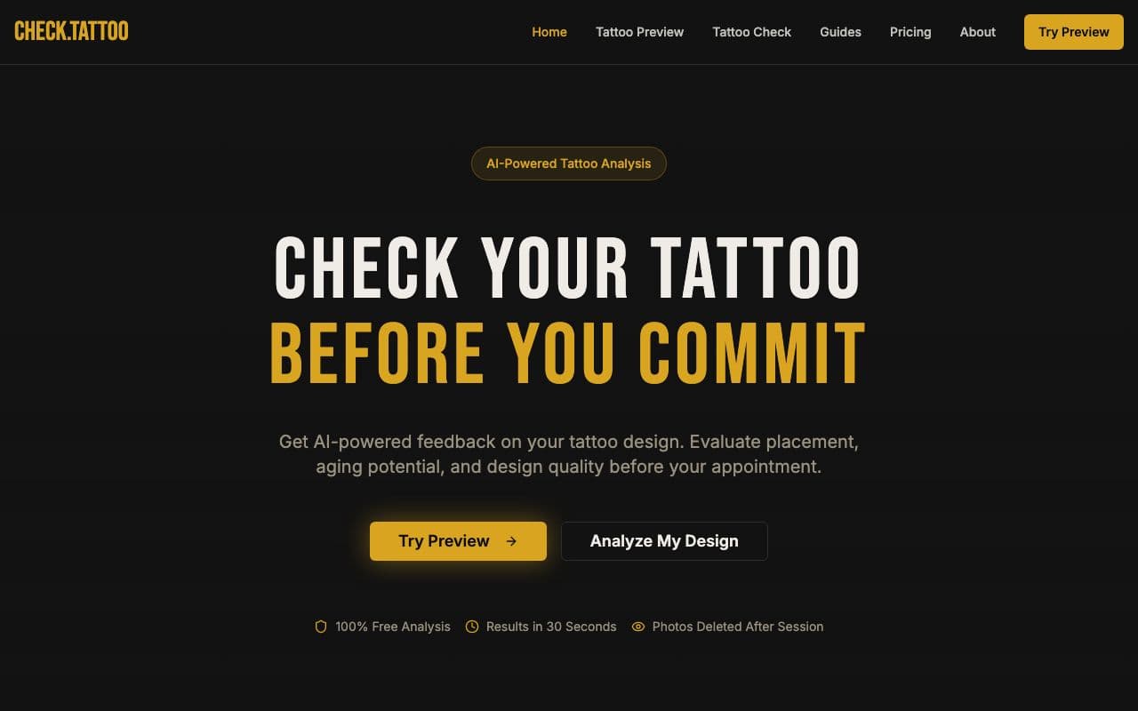 check.tattoo — AI Tattoo Evaluation and Preview Platform screenshot 1