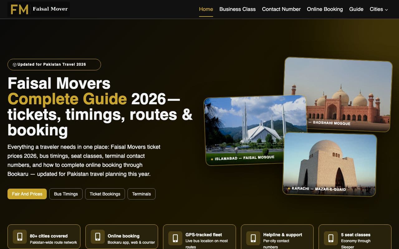 Faisal Movers Pakistan Travel & Bus Information Website – 4,960 Google Clicks in 28 Days