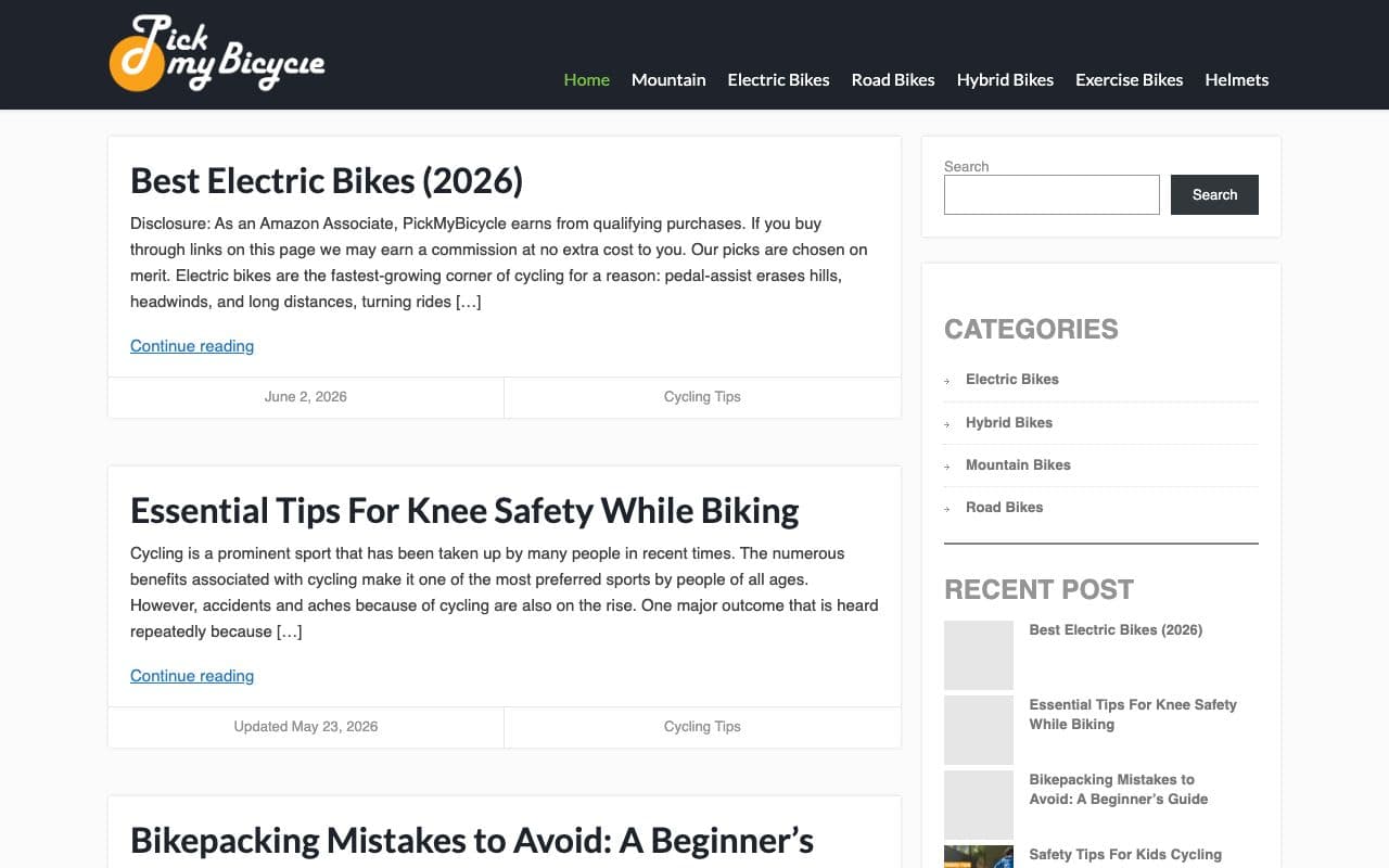 PickMyBicycle.com – 5-Year-Old Cycling Website | 73 Articles | 460 Monthly Visitors