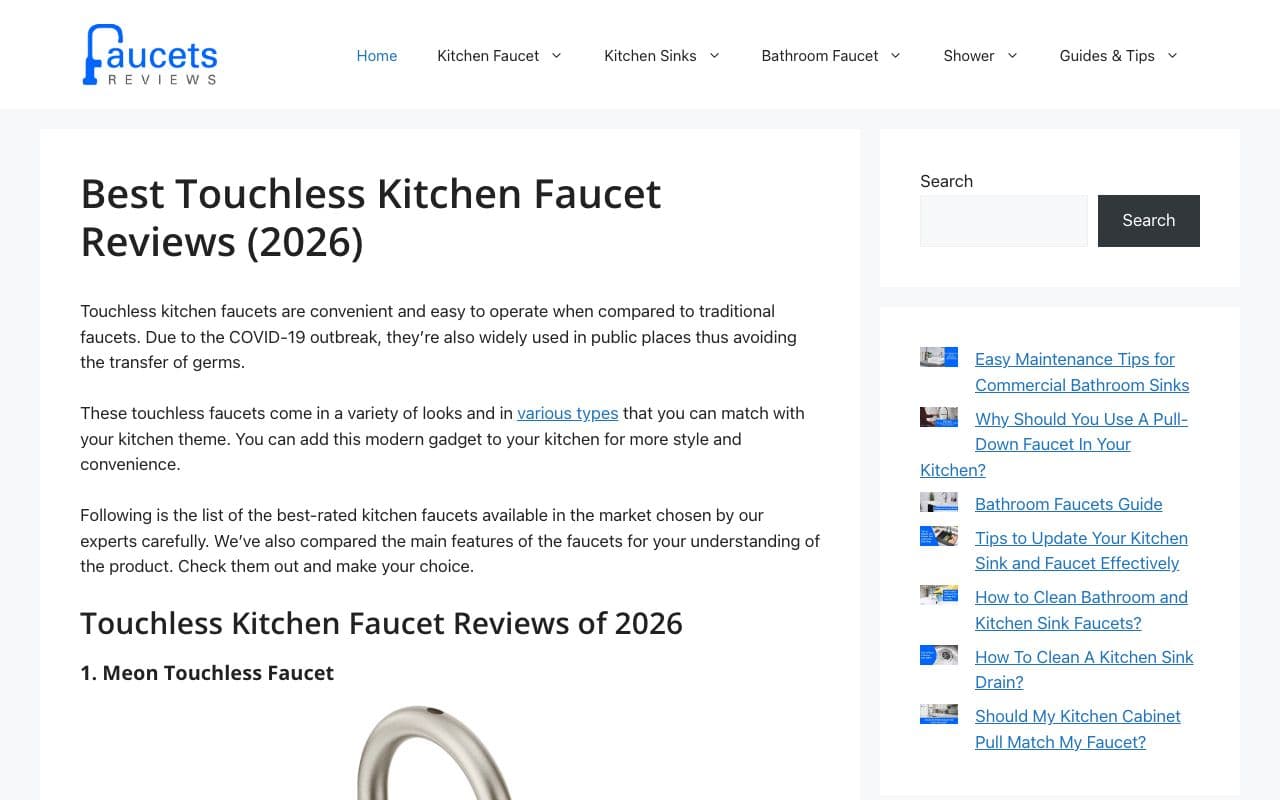 FaucetsReviews.com – 15-Year-Old .COM | 61 Articles | Home Improvement Website