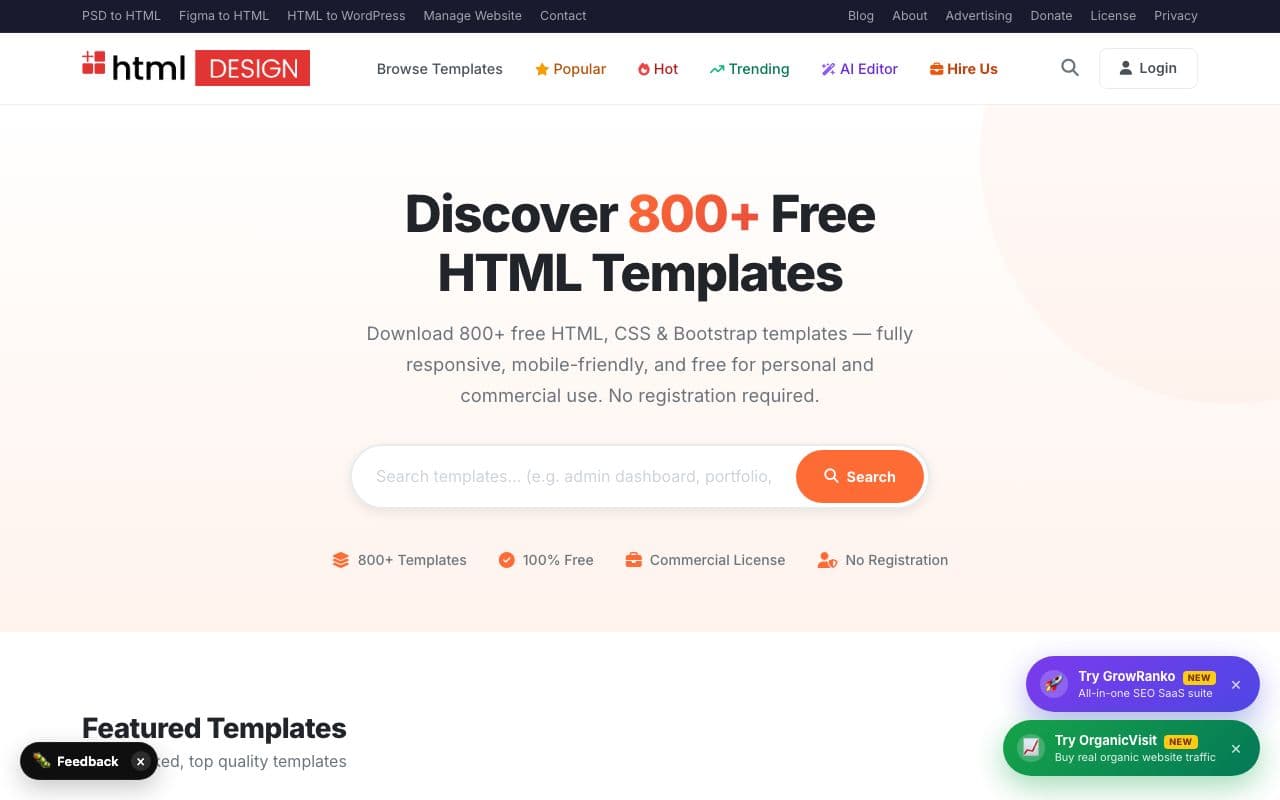 800+ Free HTML Templates & Themes for Sale screenshot 1