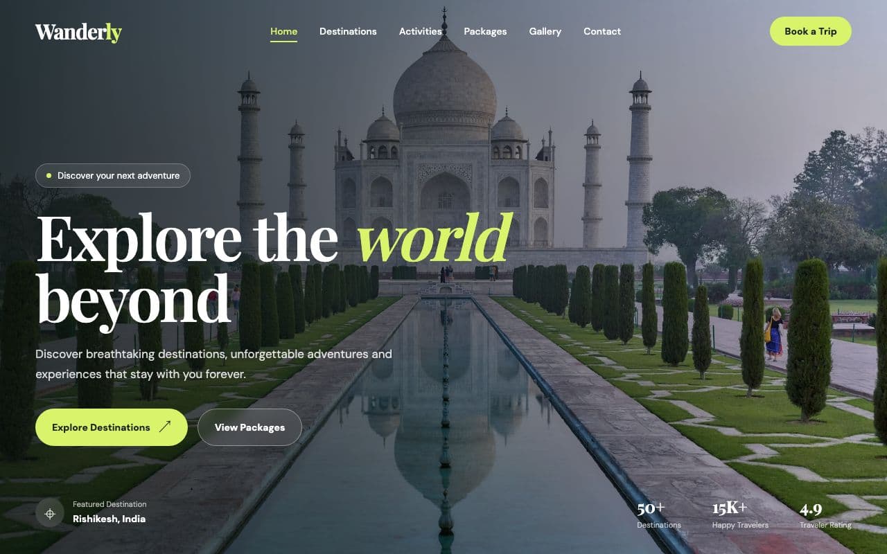 Wanderly — Explore Beyond | Responsive Travel Website screenshot 1