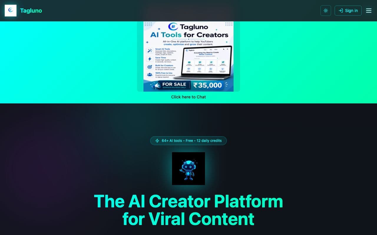Tagluno - Free AI Viral Caption & Hashtag Generator for Sale